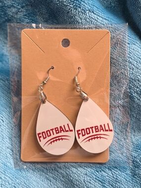Football Teardrop Drop Earrings - White and Red